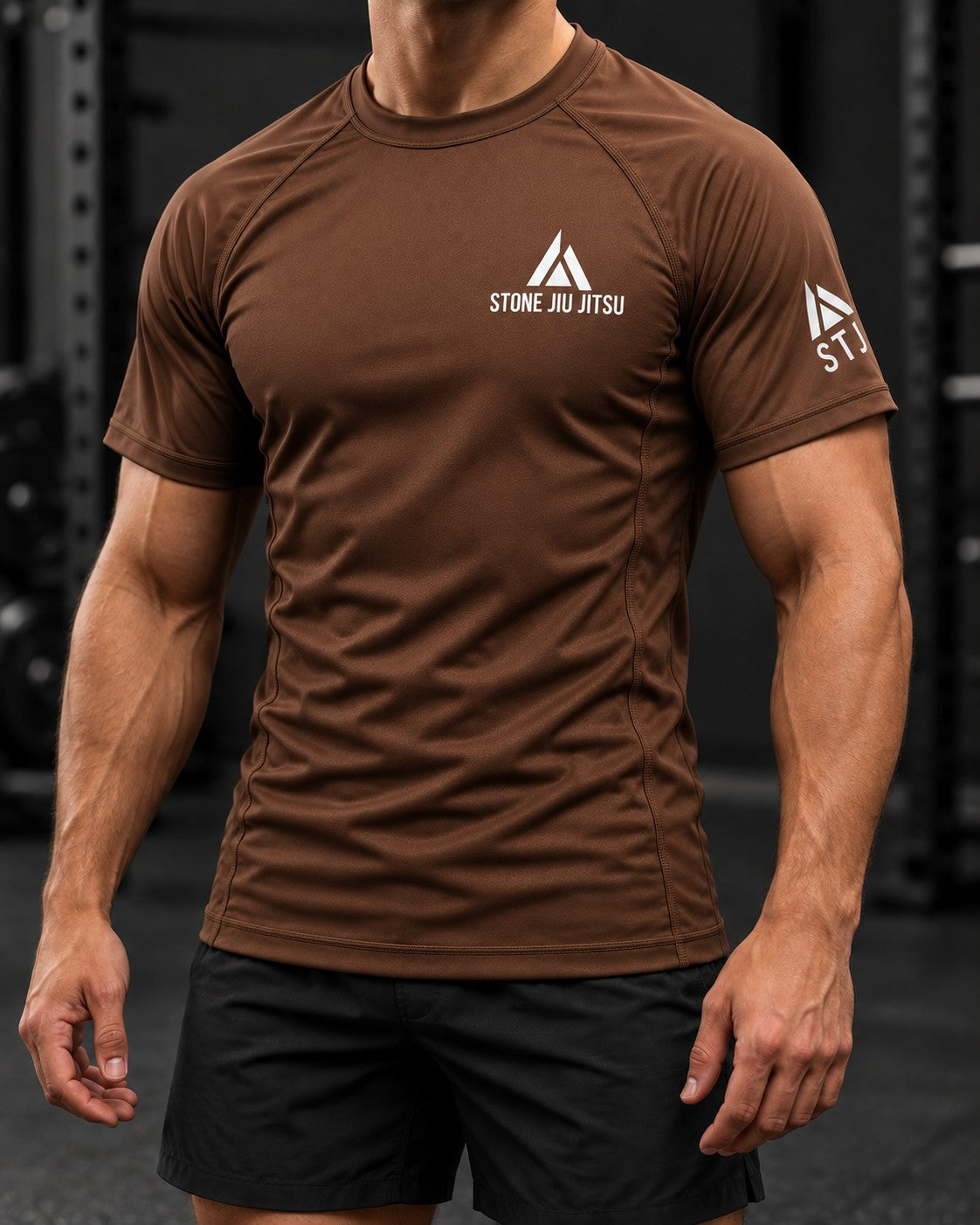 Stone Brown Rash Guard - faceless model view