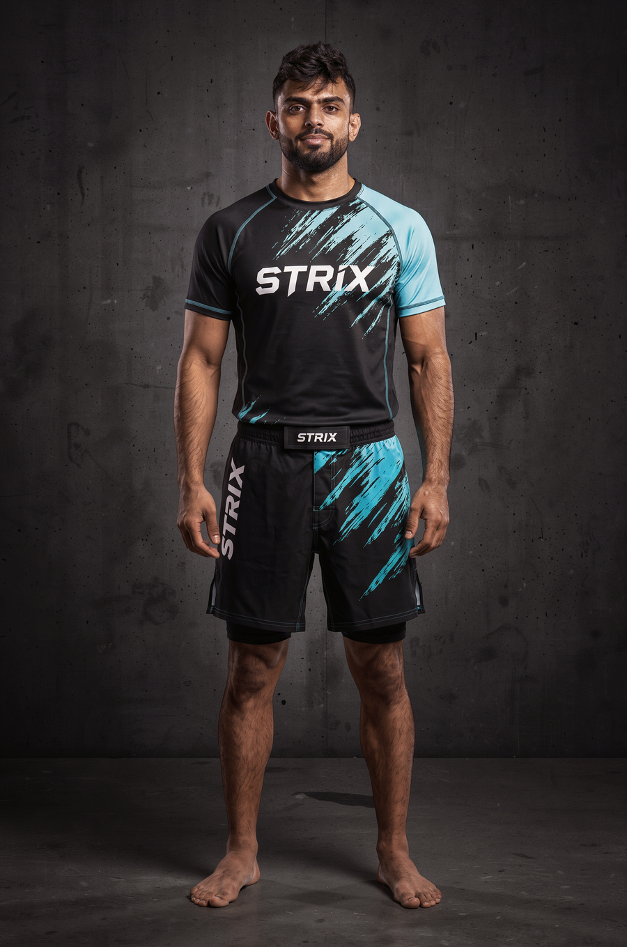 STRIX athlete Aqeel Bosakhar in the STRIX Tiffany rash guard and shorts