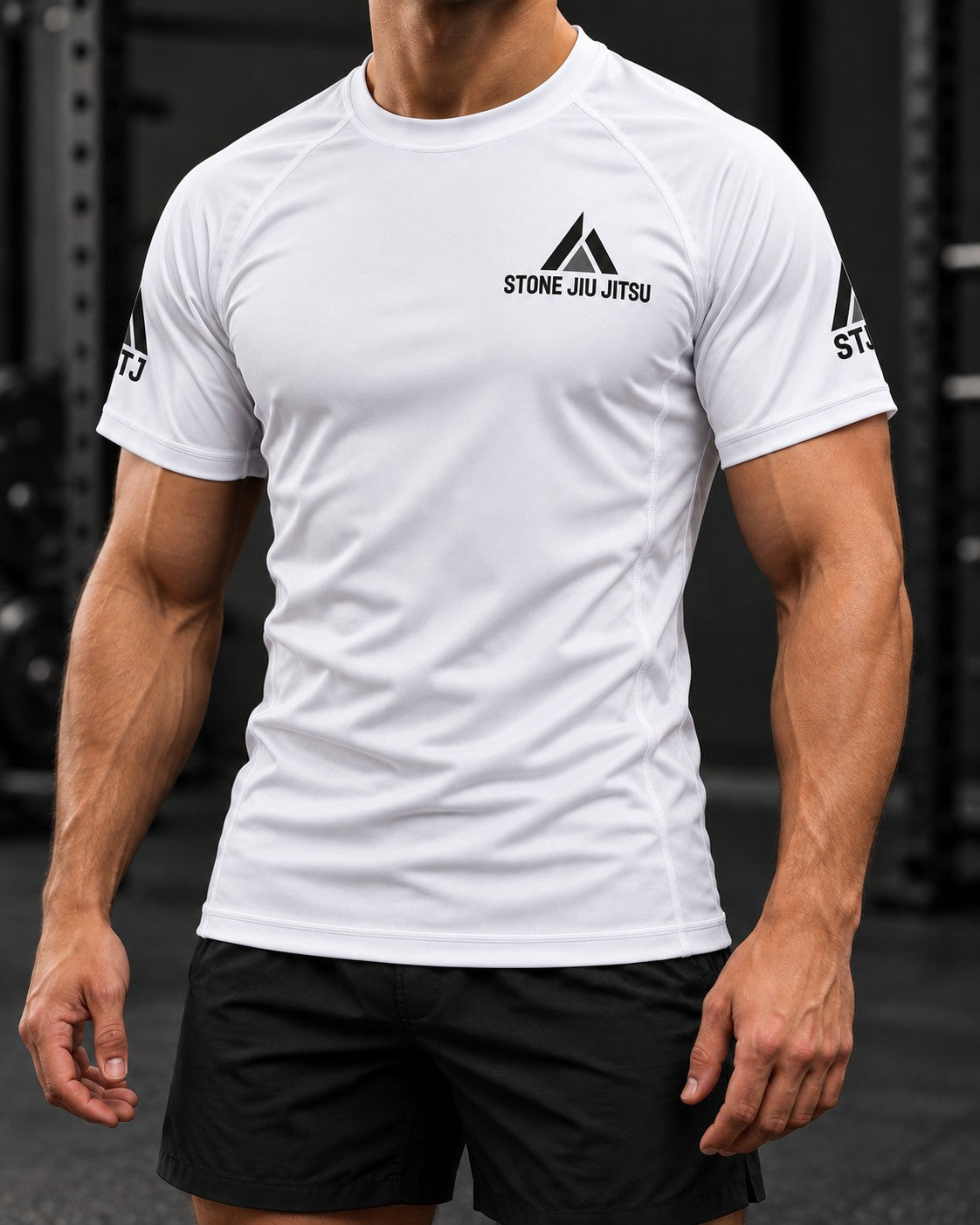 STONE white rash guard - faceless model view