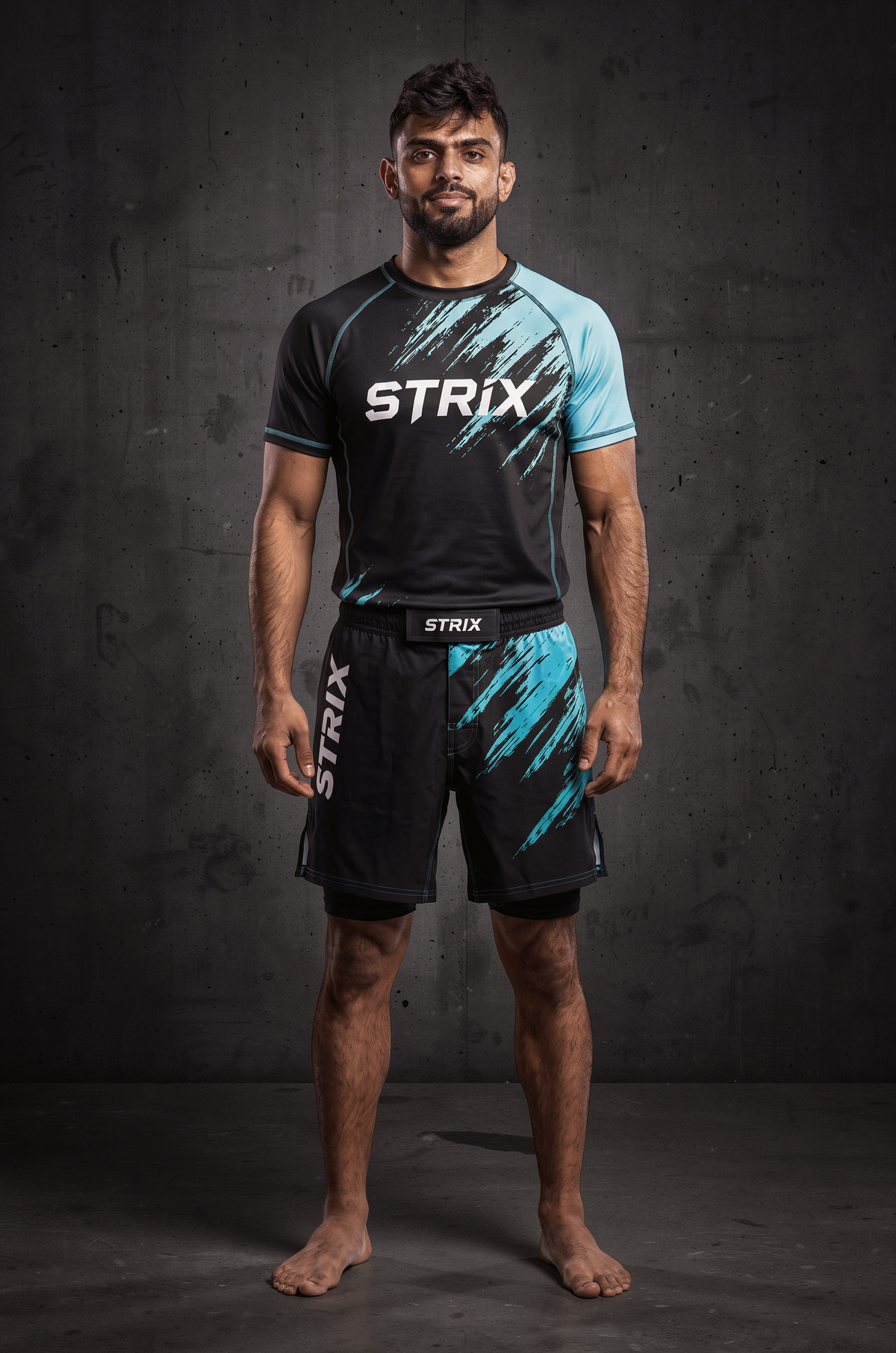 STRIX athlete Aqeel Bosakhar in the STRIX Tiffany rash guard and shorts